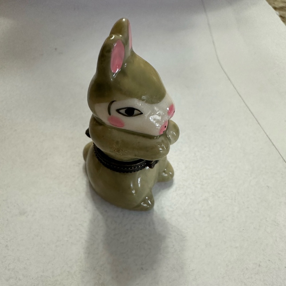 Ceramic Bunny Figurine with Pink Accents